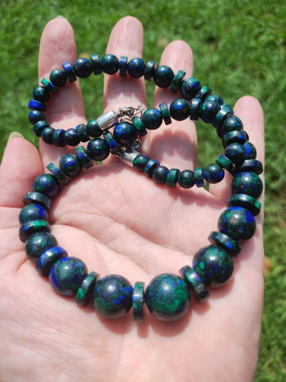 Jay King DTR 925 Sterling Silver Azurite Malachite Graduated Bead Necklace 18" - Picture 10 of 11